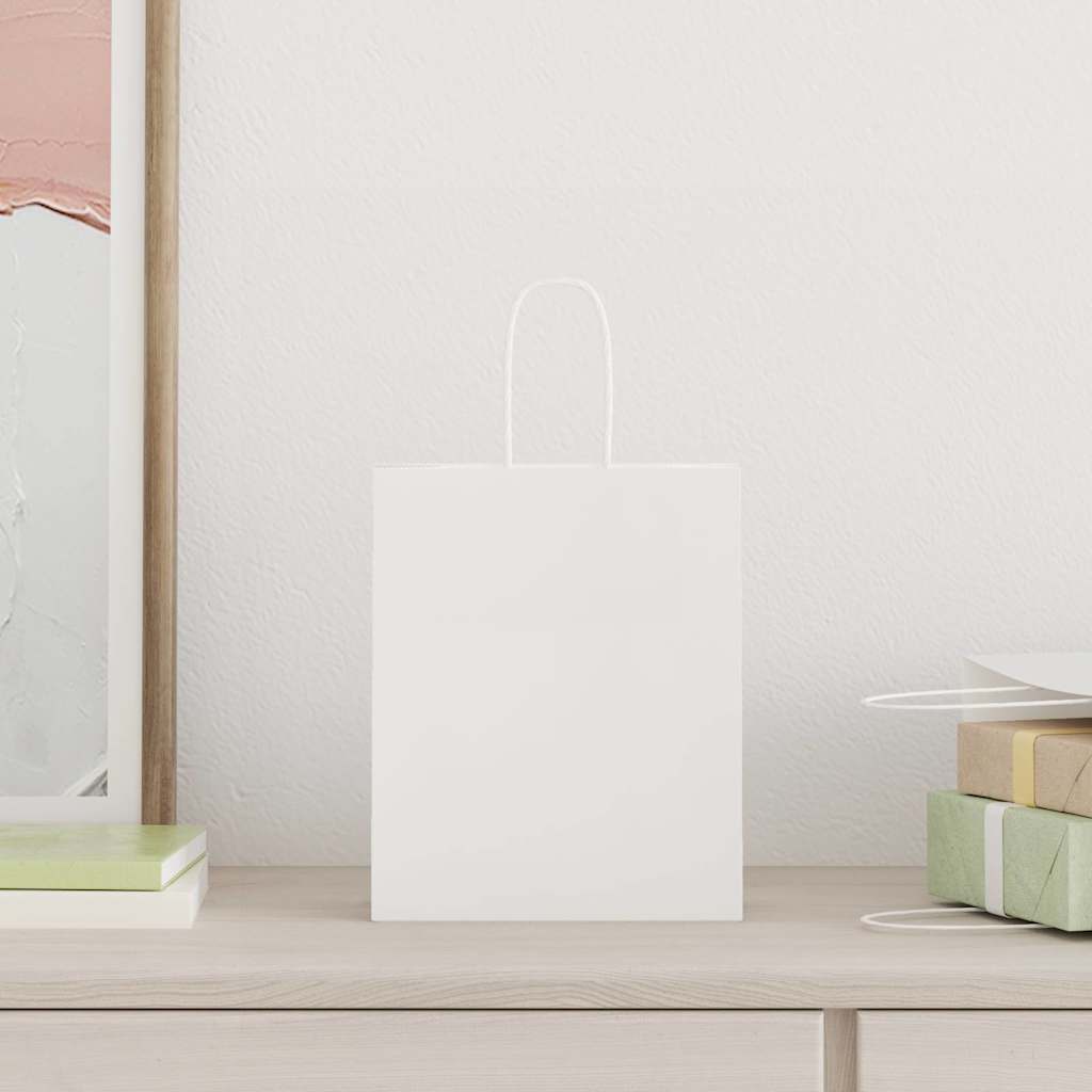 Paper Carrier Bags 250 pcs with Handles White 18 x 8 x 22 cm