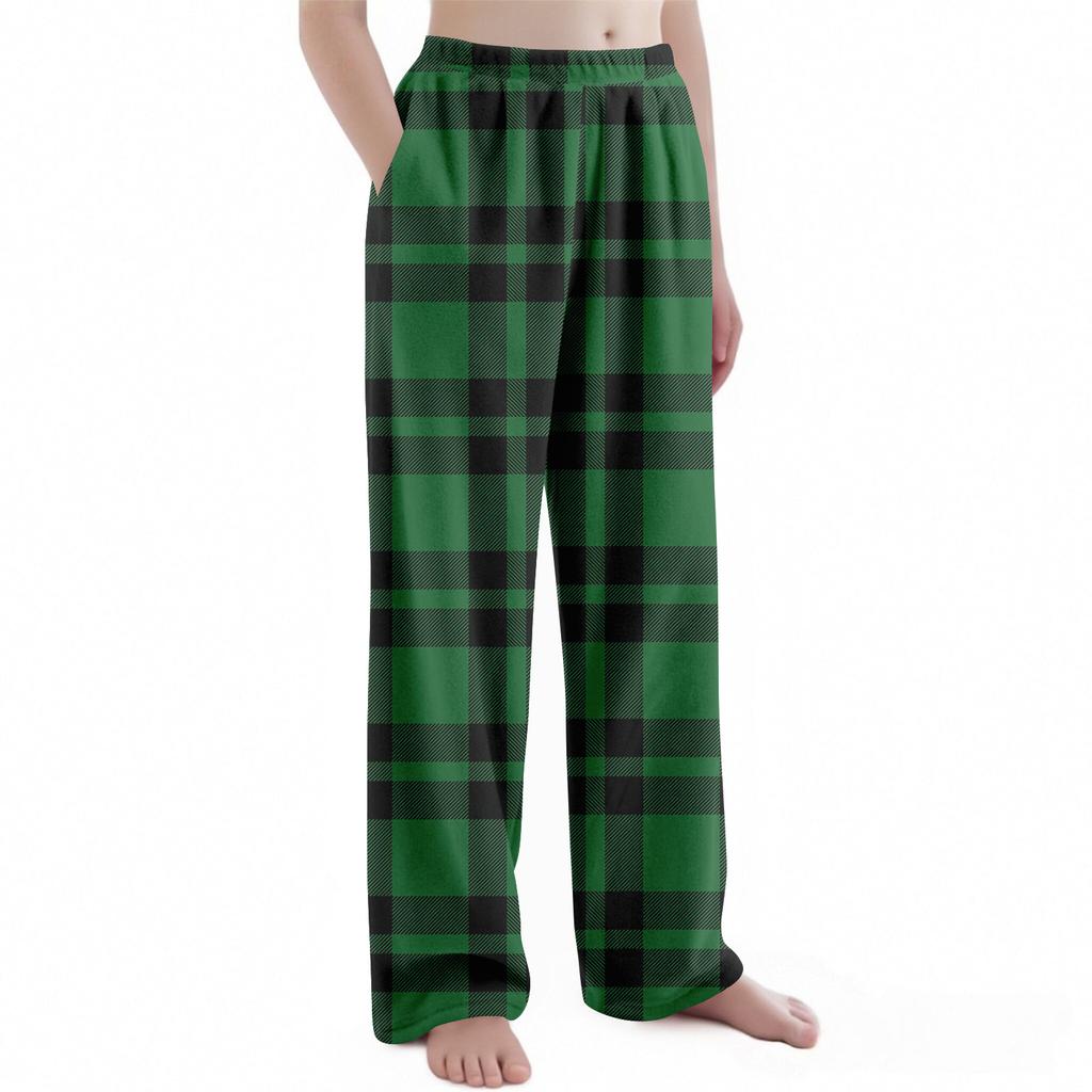 Детские рождественские брюки с клетчатым принтом, плюшевые повседневные брюки