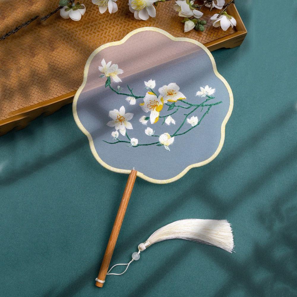 Floral Pattern Silk Fan with Tassels Pendant Tuan Fan  Photography Prop