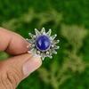 Подарок для нее Кольцо-обещание с натуральным лазуритом в виде цветка, регулируемое, серебро 925 пробы