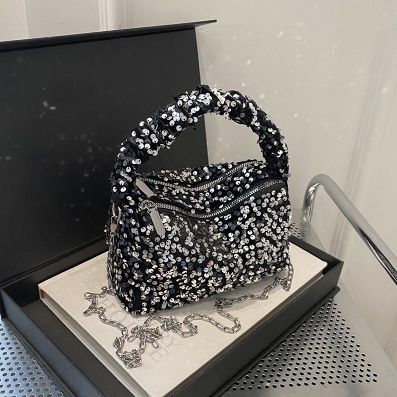 Летняя блестящая сумка кроссбоди с пайетками Простая сумка на плечо с цепочкой однотонного цвета в стиле INS Сумка под мышку Кошелек для телефона Вечерние клатчи Сумка CLE