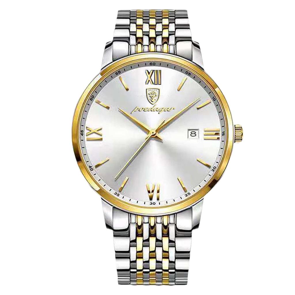RORIOS Date Quartz Gold White B Men's Watch, Display, Watch, Lightweight, Multifunctional, Work, Commuting, Stylish, Popular, Business, Simple,