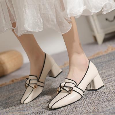 2024 2024 Новинка 2024 года Французские ретро туфли на высоком каблуке из натуральной кожи Женские босоножки на толстом каблуке с квадратным носком Туфли на высоком каблуке