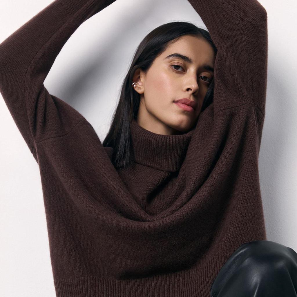 Women Autumn Winter Causal High Collar Sleeve Knit Sweater