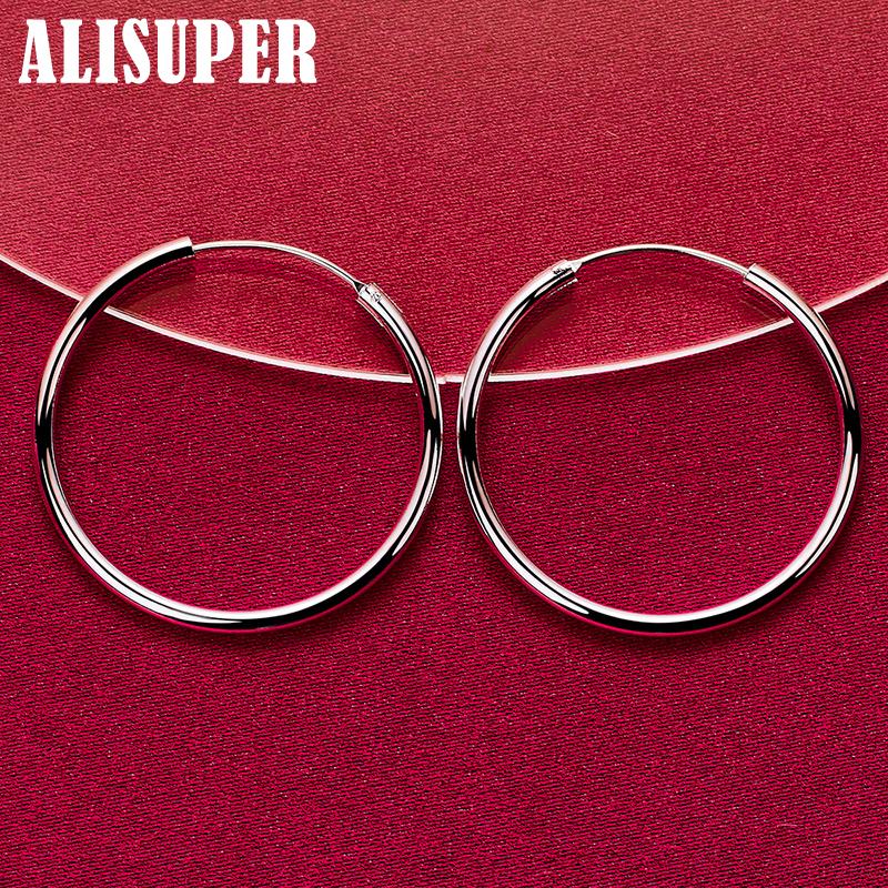 Ювелирные изделия из стерлингового серебра 925 пробы, гладкие серьги-кольца большого размера диаметром 35 мм