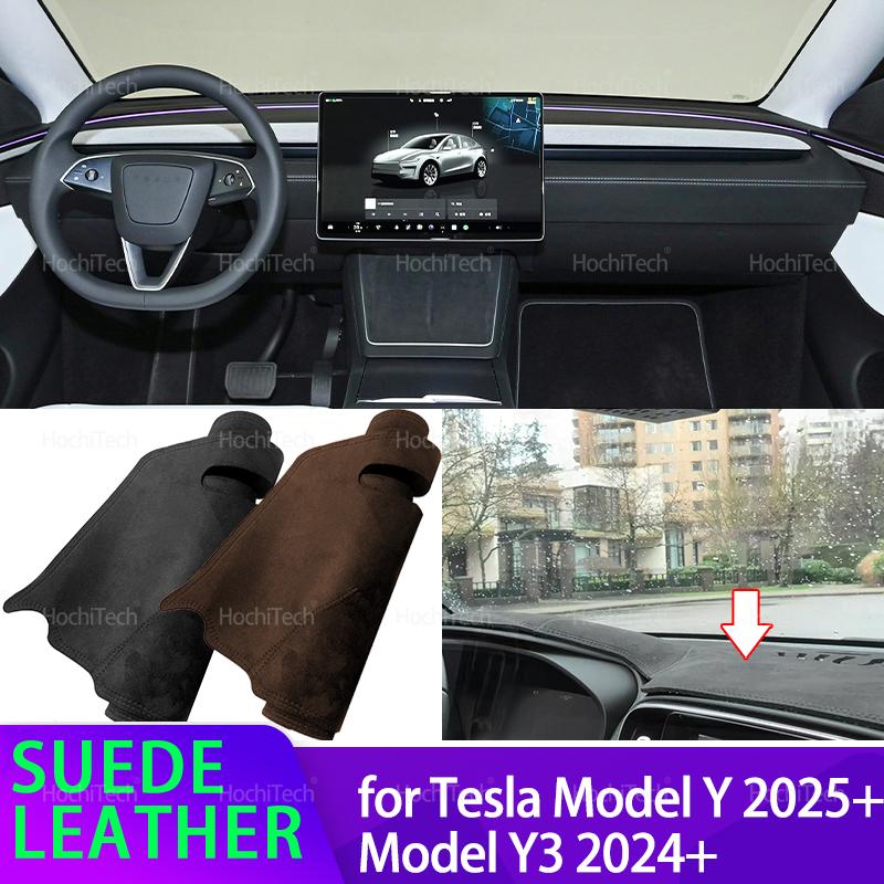 For Tesla Model Y Juniper 2025-up Model 3 Highland 2024-up Suede Leather Dashboard Cover Dash Mat Carpet Cape Cushion Pad LHD