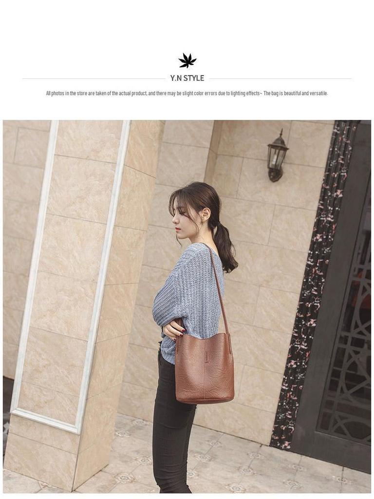 2025 Retro Suede Leather Bucket Handbag - Large Capacity Women's Crossbody & Shopping Bag