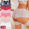 4Pcs Fashion Women Mid Waist Plus Size Panties Lace Mesh Floral Transparent Briefs Underwear Solid Seamless Underpants Lingerie