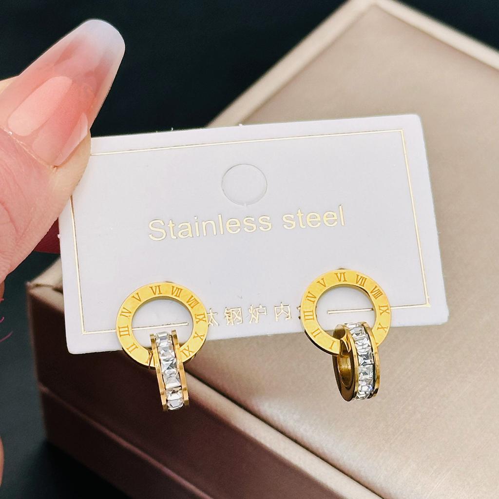 Новые креативные серьги с римскими заклепками из розового золота, титана и стали, женские серьги-поп-серьги с двойным кольцом.