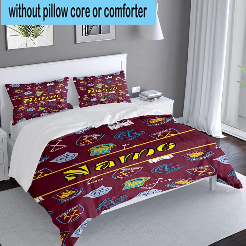 3PCS Custom Name West Ham Crests Pattern Bedding Set, Including 1pc Duvet Cover And 2pcs Pillowcases, Suitable for dorms and bedrooms Gift