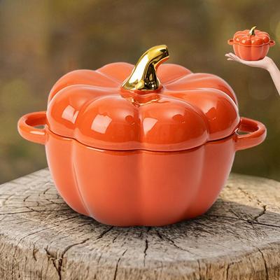 Leeseph Хэллоуин Тыквенный горшок с крышкой Тыквенная керамическая десертная кастрюля Милая тыквенная кастрюля Идеальный подарок на Хэллоуин