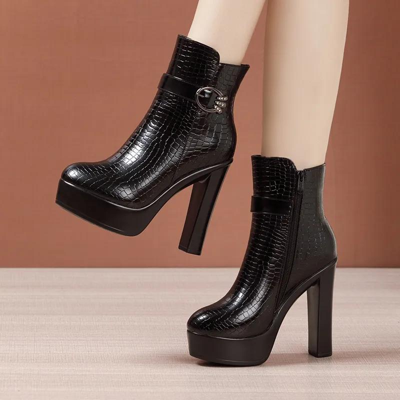 Maogu кожаные туфли женские на каблуке дизайнерские сапоги черные туфли на высоком каблуке женские туфли на каблуке 2024 женские повседневные ботильоны на танкетке и платформе