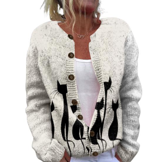 Женский свитер, пальто, круглый вырез, длинный рукав, анималистичный принт, вязаная верхняя одежда, свободный крой, открытый спереди, кардиган