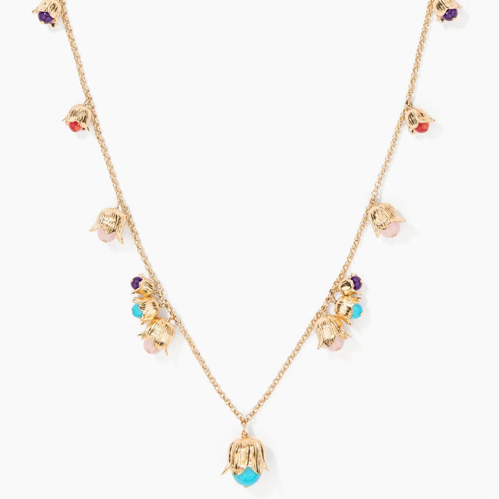 High-End Exquisite Light Luxury Heavy Industry Creates Bluebell Inlaid With Colorful Gemstones Long Thick Chain Necklace Earrings