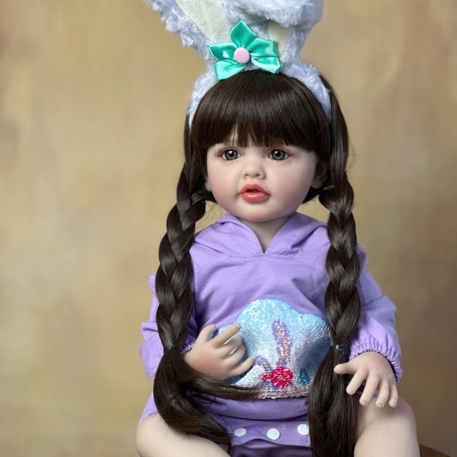 BZDOLL 55 см 22 дюйма реалистичная кукла-младенец из мягкого силикона с длинными каштановыми волосами принцесса малышка Bebe рождественский подарок