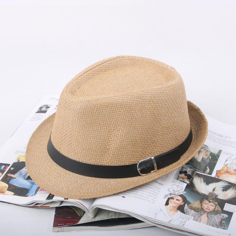 Men's Hat Woven Straw Sunshade Hat Casual Hat Belt Buckle Beach Hat Straw Sun White Wedding Black Belt Fedoras