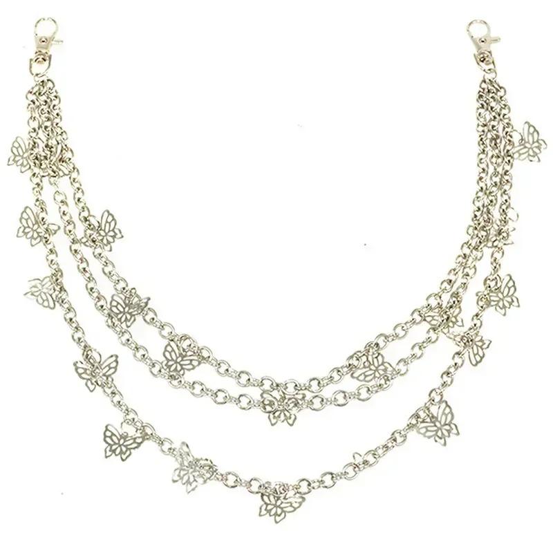 Punk Style Fashion Street Butterfly Belt Waist Chain Pant Multi-layer Hip Hop Crochet Pants Trousers Accessories Creative Gifts