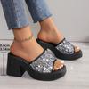 Fashion Women Elegant Wedge Sandals Summer Pumps Platform Sandal Roman Crystal Peep Toe Sandal Ladies Glistening Slippers Plus Size 42