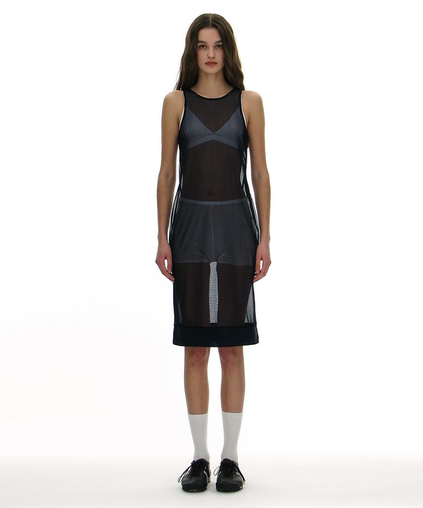 Partimento Woman Numbering Printed Mesh Dress_Navy