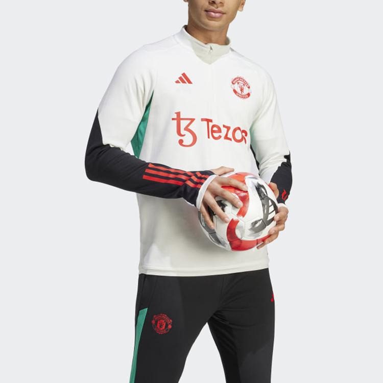 Adidas Тренировочный топ Manchester United Tiro 23 с трехполосным цветным принтом и воротником-стойкой, мужские топы белого цвета IA7292