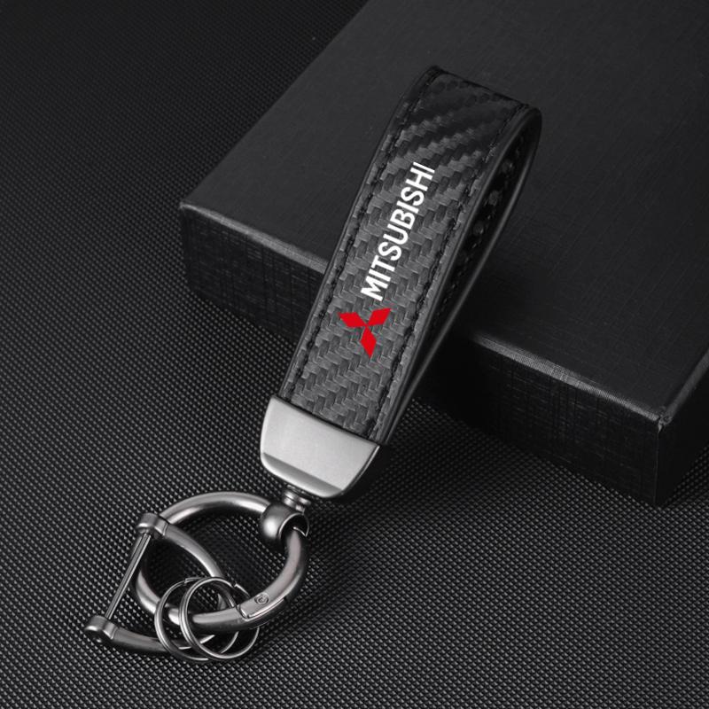 wszm6 Fashion Leather KeyChain Horseshoe Buckle Key Ring Car Key Rings for Mitsubishi Pajero Sport Outlander ASX Lancer Eclipse Cross