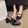 Fashion Fashion Women's Shoes Backless Sandals Square-toed Patent Leather Thick-Heel Mary Jane Shoes Women's Square-toed High Heels