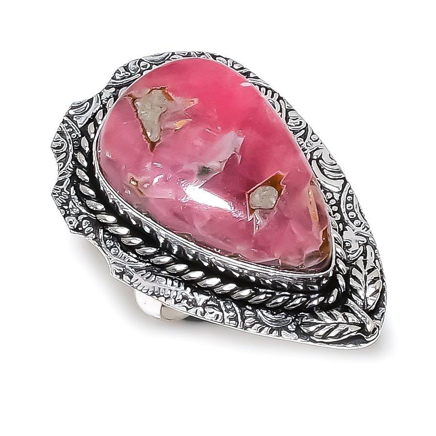 Rhodochrosite Handmade 925 Sterling Silver Jewelry Ring Size 10 h4R17