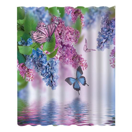 Floral Shower Curtain Spring Farmhouse Bathroom Curtain Waterproof Flowers Butterflies Leaves Bath Curtain with Hooks for Home Shower Bathtub