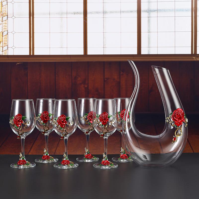 Металлический хрустальный бокал, набор бокалов для красного вина, графин, бутыль, диспенсер для вина, винный набор, барная посуда, барные наборы, посуда для напитков, изысканный подарок