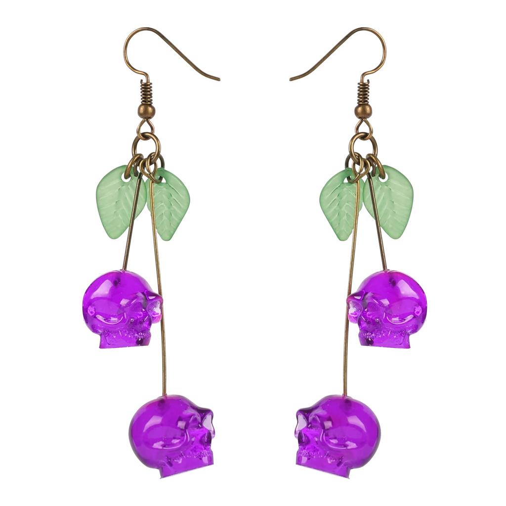 Серьги с черепами и вишней/Серьги с красными черепами/Серьги на Хэллоуин/Забавные, жуткие, необычные серьги/Без никеля