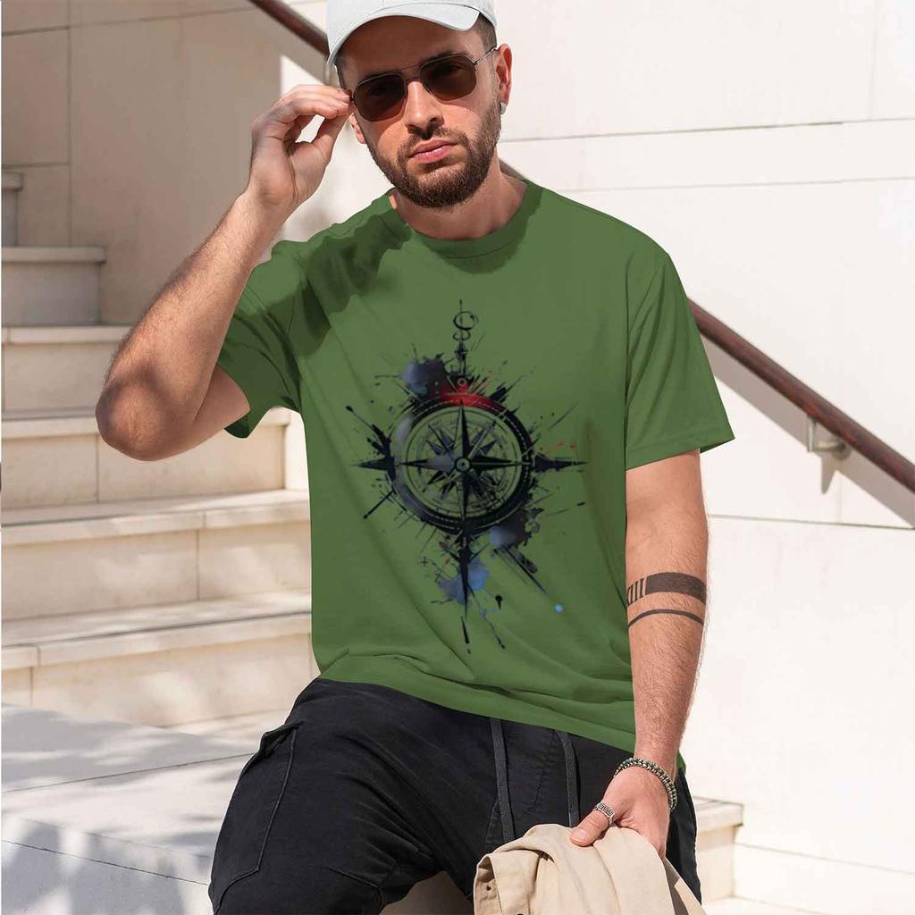 Unisexs Compass Printed Tshirt With Compass And Nautical Design Summer And Sp Streetwear 2026 New Model