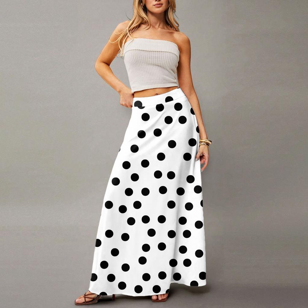 Женская повседневная складная юбка-макси с принтом в горошек, высокой талией и карманом, с драпировкой