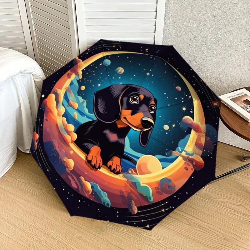 1pc Space Dachshund Adventure Umbrella with Plastic Handle,Suitable for All Seasons Home Travel Outdoor UmbrellaDD640