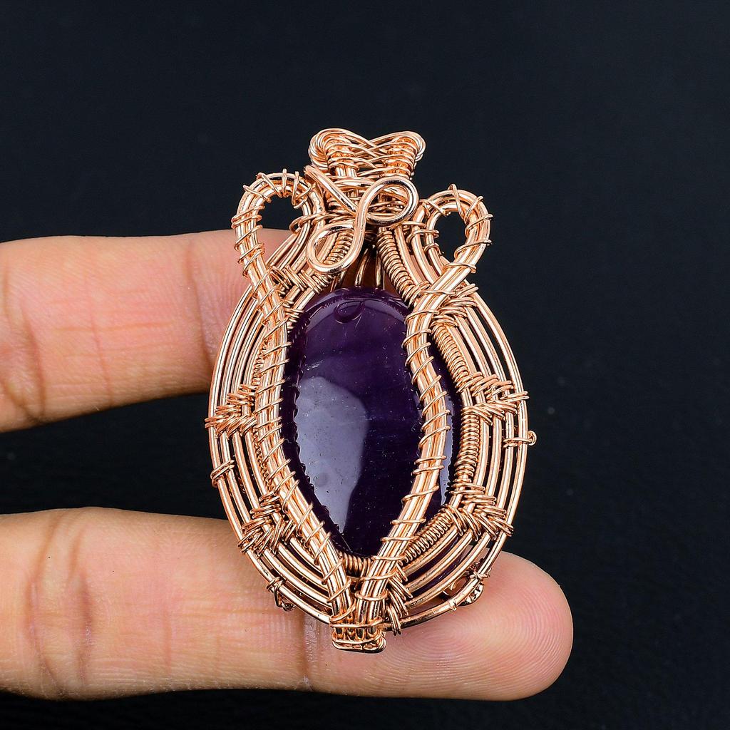 Amethyst Pendant Gemstone Jewelry, 999 Copper Wire Wrapped Pendant, Gift For Women Handmade Pendant