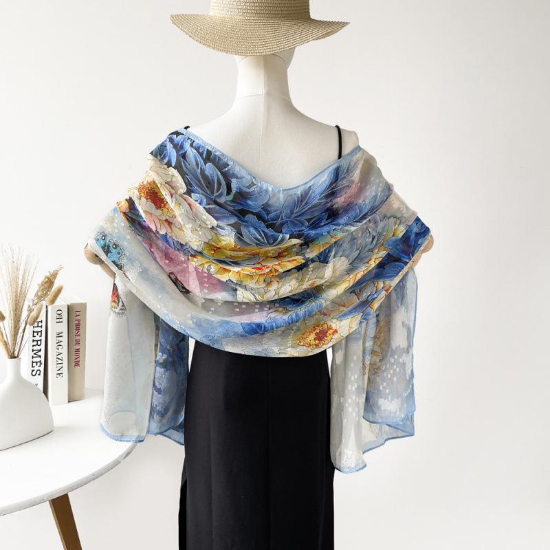 Национальный стиль и национальные тенденции Зеленый ажурный цветочный шаль для ужина для женщин Новый шелковый шарф с принтом ручной работы Высококачественный свадебный шарф