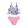 Ruffled Flora Teenage Girls Bikini Sets Two Piece Pink and Blue Kids Swimsuit for Girls Swimwears Bathing Suits 5-14 Years