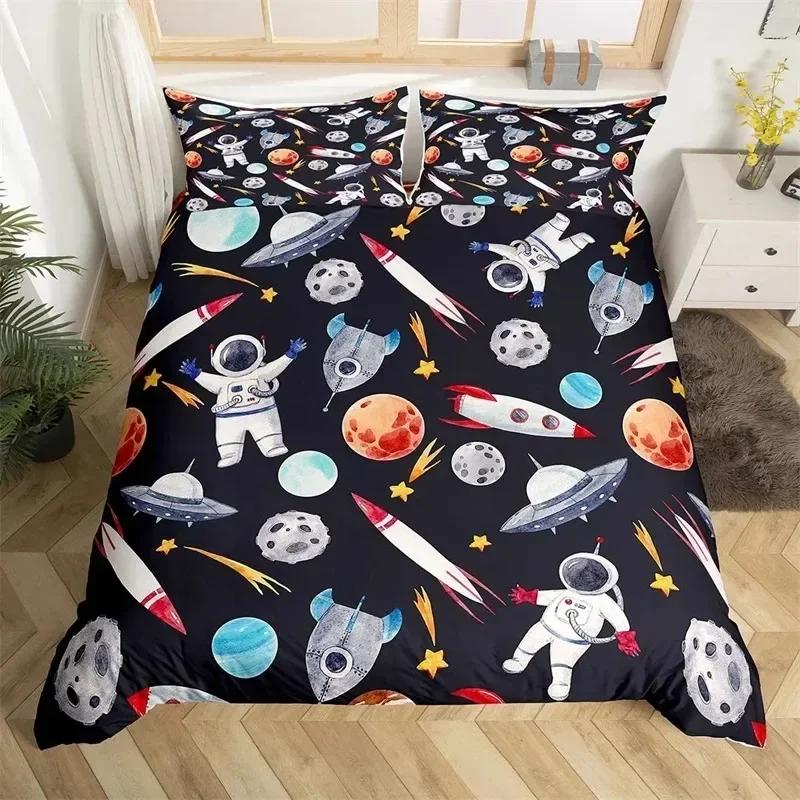 Astronaut Duvet Cover Sets, Space Bedding Set For Kids Boys, Sky Galaxy Themed Comforter Cover, Queen King Twin Size Quilt Cover