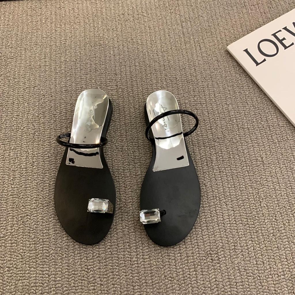 Плоские тапочки со стразами, закрывающие носок, женские туфли, новинка 2025 года, летние французские нишевые сандалии Fairy Wind