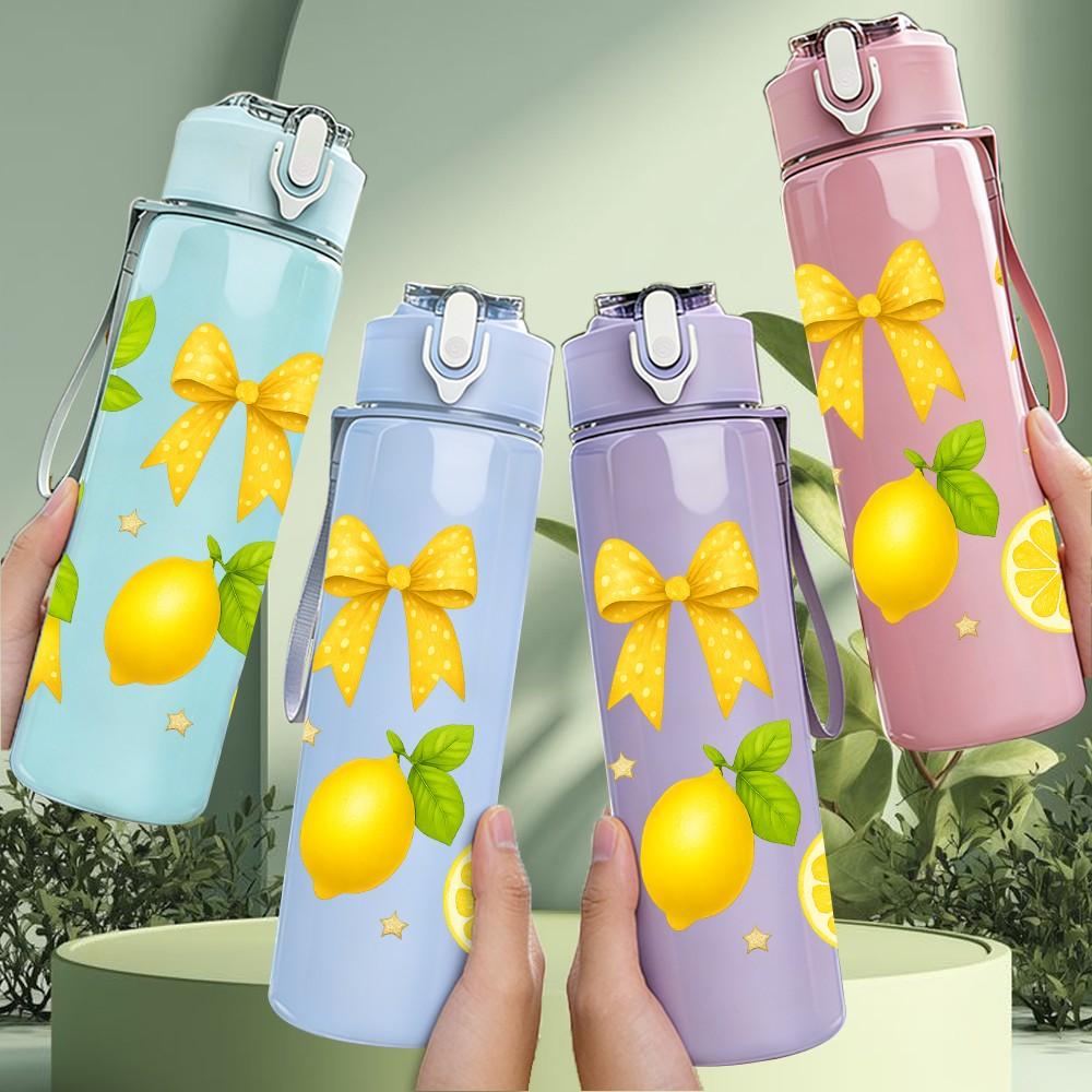 1PC Fresh Yellow Lemon Fruit Pattern 750ml Color Plastic Sports Water Bottle Leakproof Flip Straw Lid Suitable for Sports Office Home Use