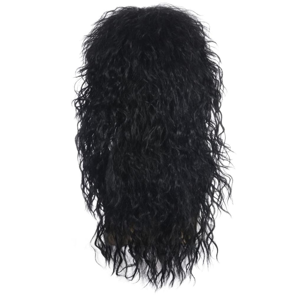 YOVEKAT Halloween Men's Black 80s Rocker Heavy Metal Punk Curly Wig Cosplay Costume Fancy Dress for Party