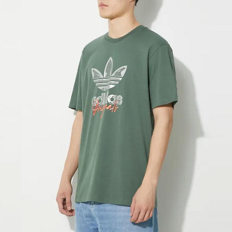adidas Футболка с круглым вырезом и принтом логотипа Originals, мужская, прямого кроя, с коротким рукавом, зеленая IS0228