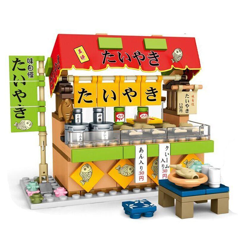 Sembo City Японский Уличный Пейзаж Магазин Барбекю Суши Ледяная Стружка Рамен Создание Атмосферы Строительные Блоки Кирпичные Игрушки креативный Эксперт Классический