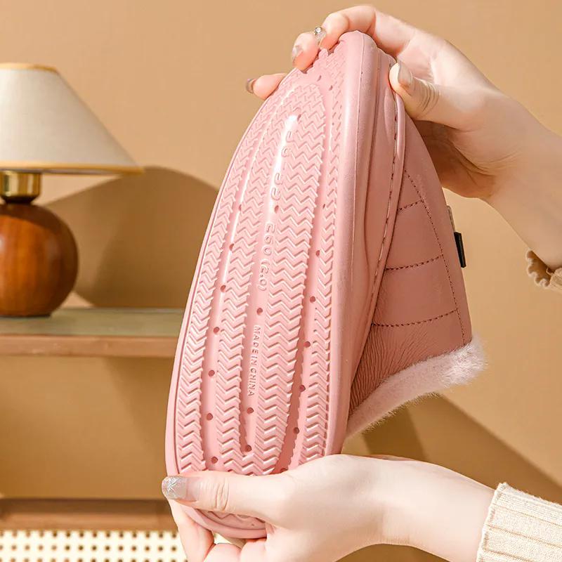 WTEMPO Пара теплых тапочек из искусственной кожи на толстом плоском каблуке, закрытый носок, осенне-зимние хлопковые домашние плюшевые тапочки