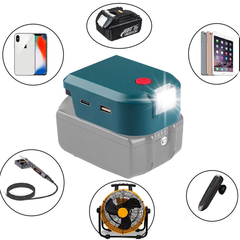 Для Makita 14,4 В/18 В львиная батарея, двойной USB-конвертер, порт со светодиодным прожектором, уличный фонарик для батарей Makita