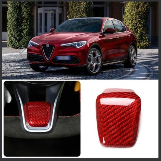 Red Carbon Fiber Steering Wheel Cover Trim for Alfa Romeo Giulia/Stelvio 20-24