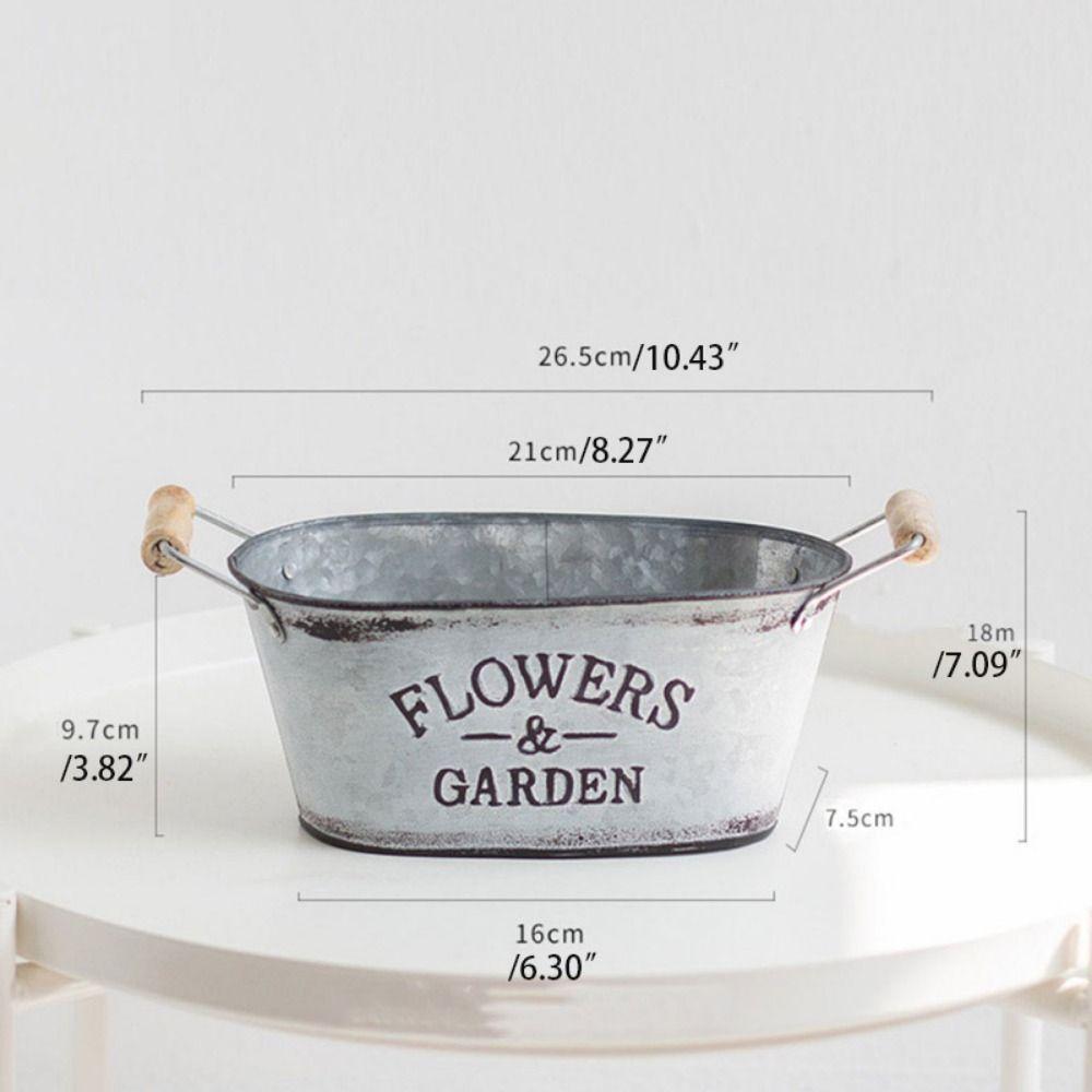 Rustic Iron Oval Flowerpot European Style Wooden Flower Bucket Retro Flower Vase  Succulent Plants