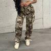 Модные индивидуальные камуфляжные камуфляжные уличные спецодежды с карманами, прямые тканые женские повседневные брюки