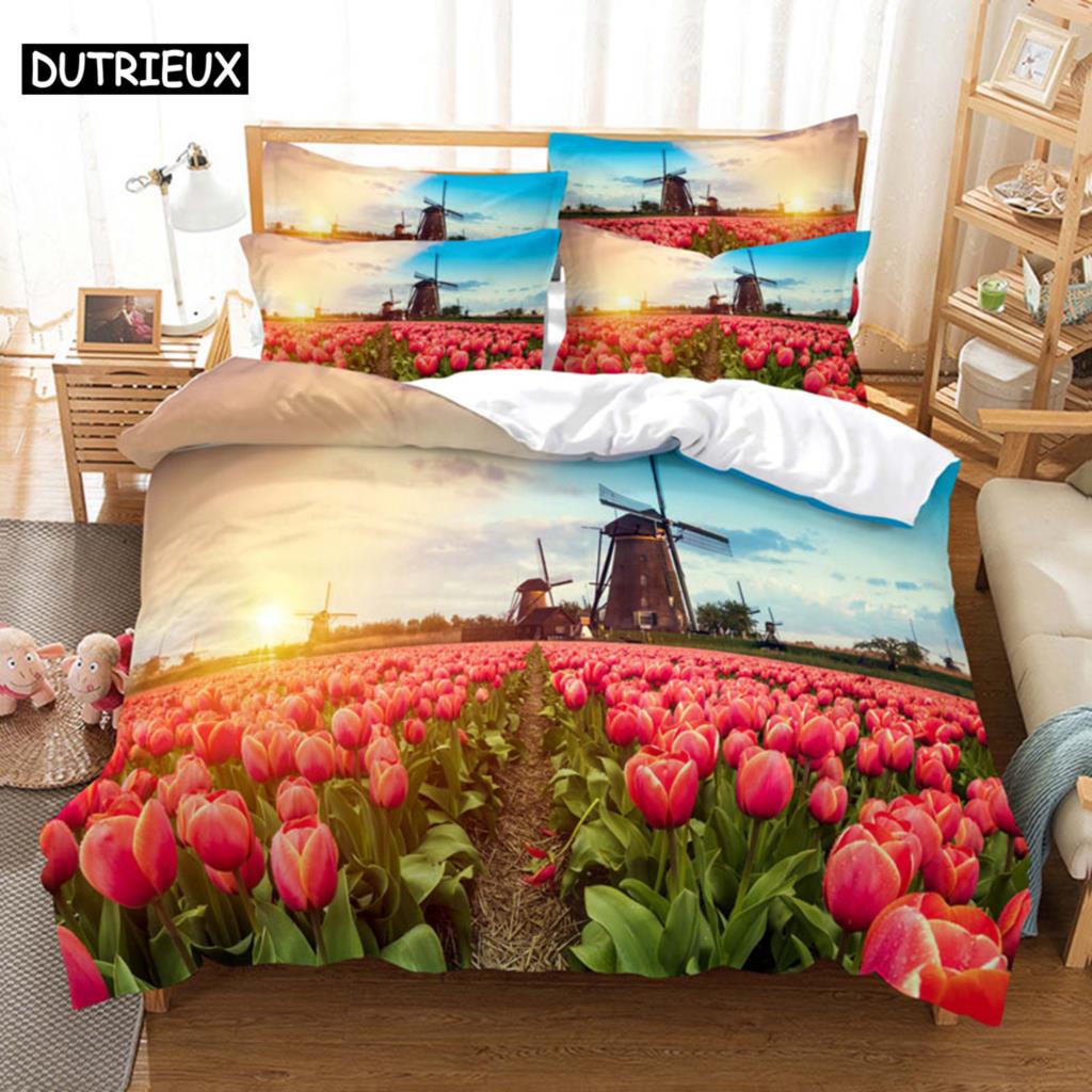 3D HD Flower Quilt Cover Pillow Case Rose Sunflower bed Set Linen Duvet Tulip King Queen Twin Single Double 3PCS 2PCS Textile
