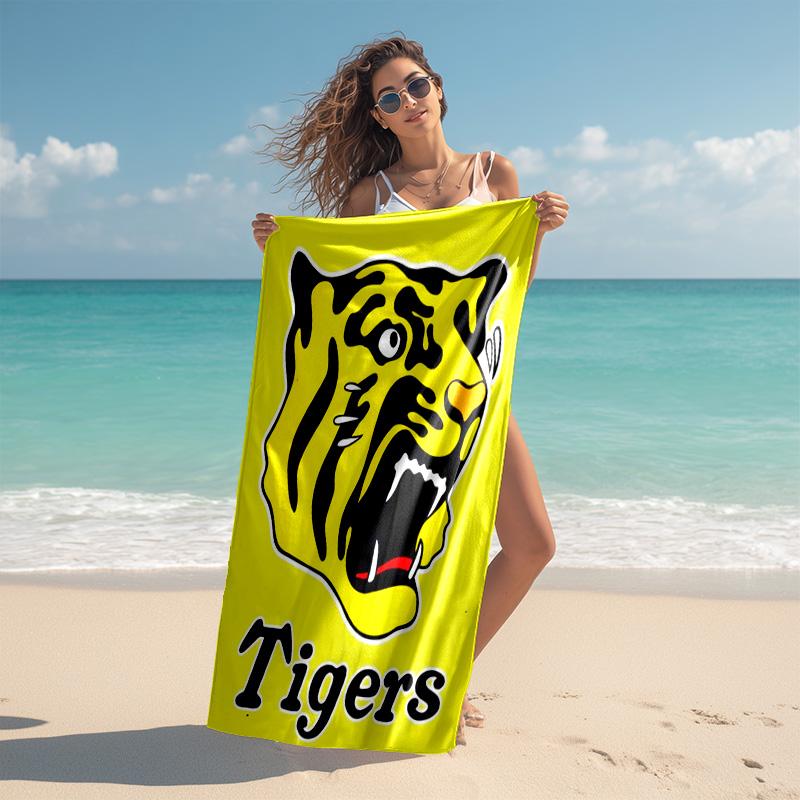 proof beach towel with Hanshin Tigers logo pattern - soft,absorbent,quick-drying,machine washable - perfect for swimming,camping,bathing
