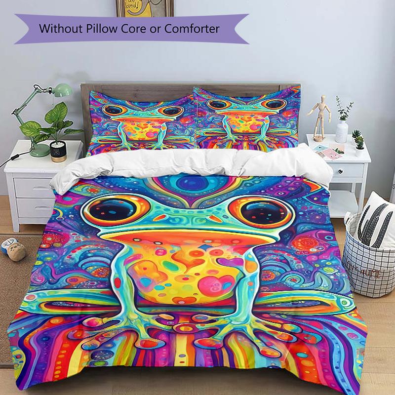 3pc Froggy Colors Cover Set - 1 Quilt Cover + 2 Pillowcases, All Seasons Bedroom Setting, Perfect for Home073